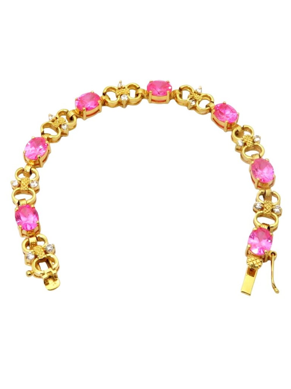 Beautiful Vintage Gold over Sterling Silver Pink Tourmaline & CZ Tennis Bracelet